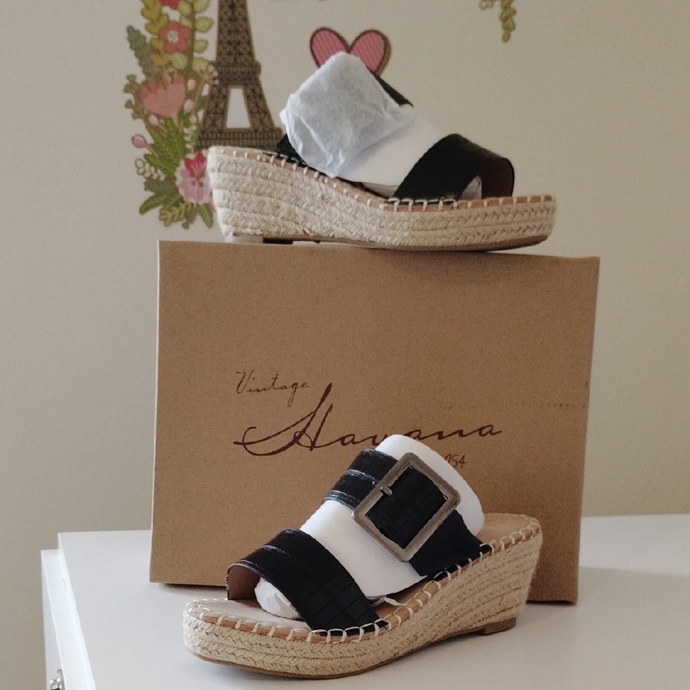 Vintage Havana Black Espadrille Wedges